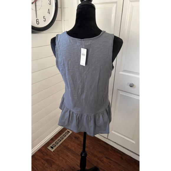 NWT New Eri + Ali Anthropologie Ruffled Pocket Peplum Tank Gray Small S - Picture 5 of 7